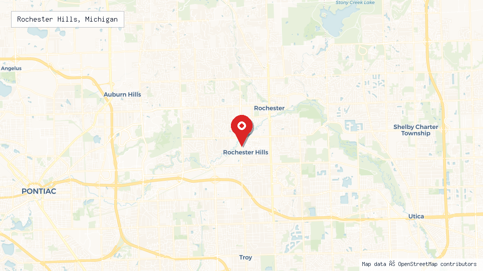 Street map of Rochester Hills, Michigan with location pin