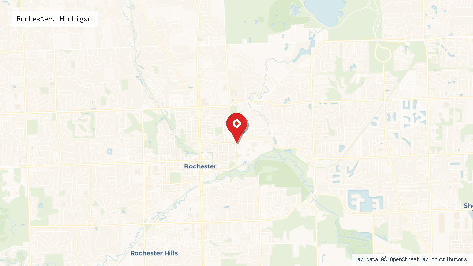 Street map of Rochester, Michigan with location pin