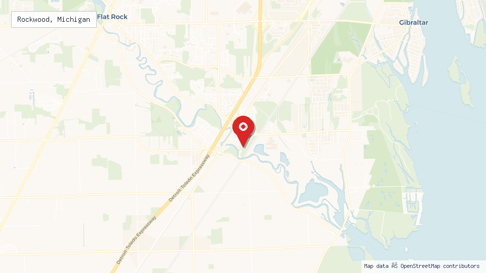 Street map of Rockwood, Michigan with location pin