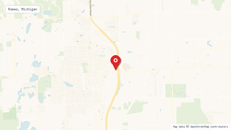Street map of Romeo, Michigan with location pin