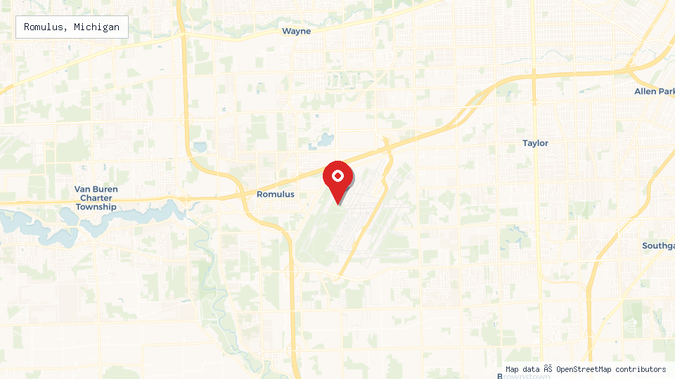 Street map of Romulus, Michigan with location pin