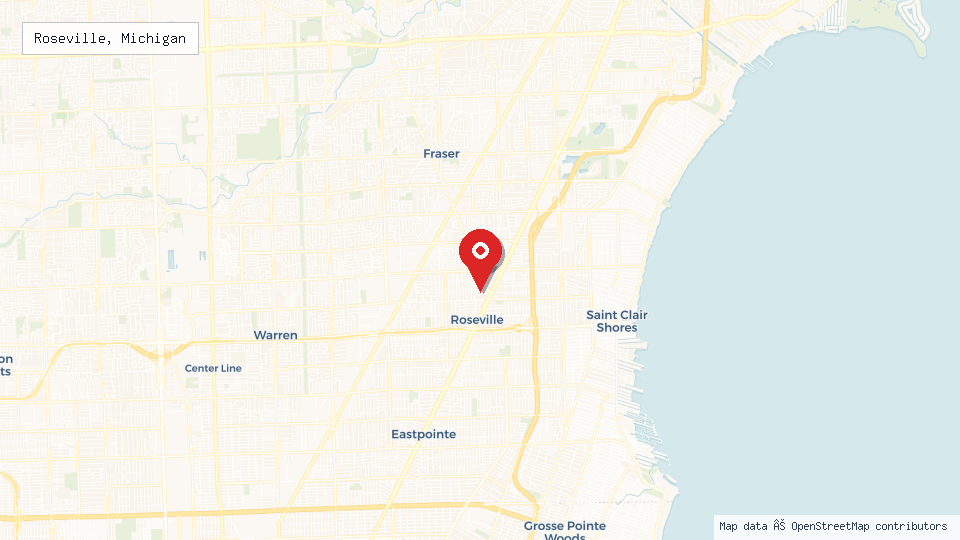 Street map of Roseville, Michigan with location pin