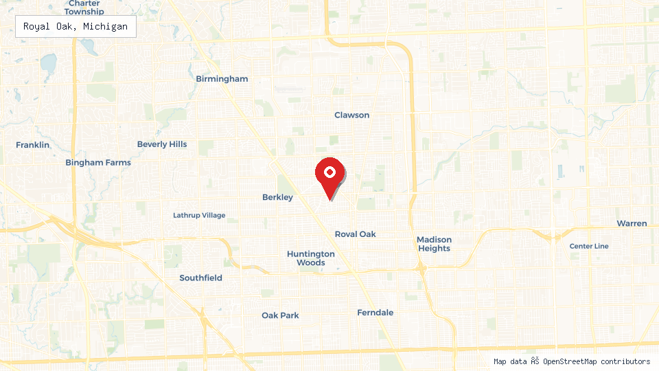 Street map of Royal Oak, Michigan with location pin
