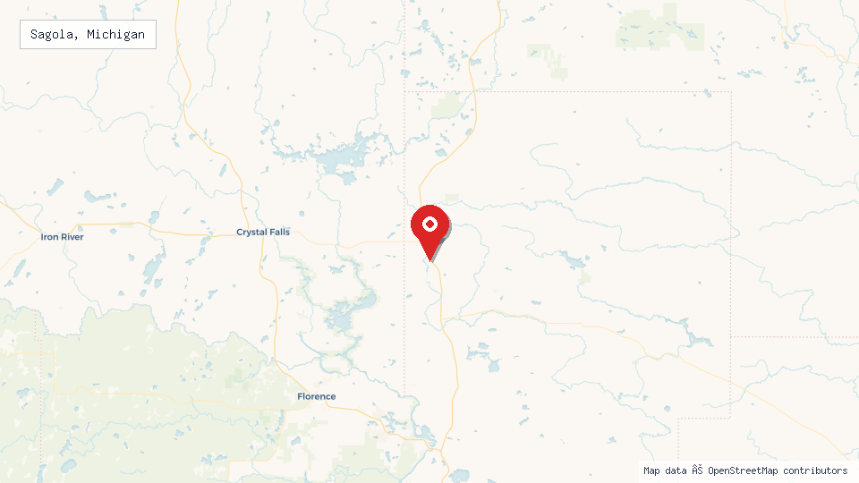 Street map of Sagola, Michigan with location pin