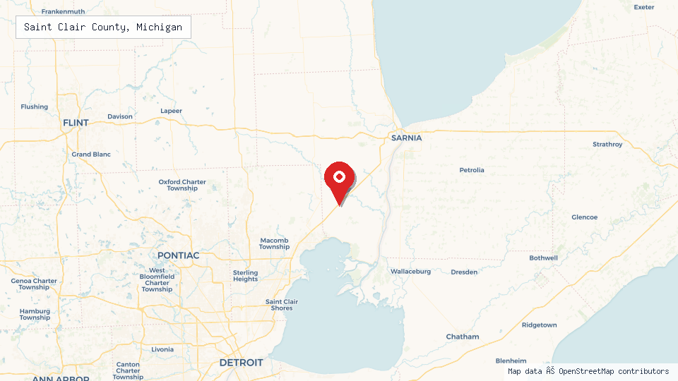 Street map of Saint Clair County, Michigan with location pin
