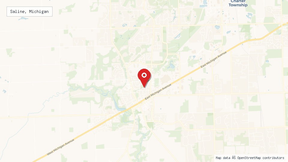 Street map of Saline, Michigan with location pin