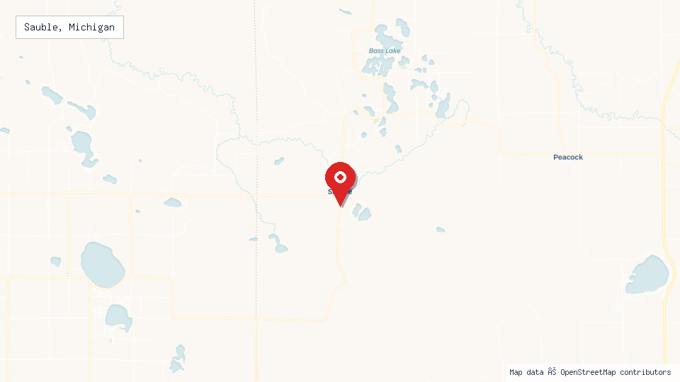 Street map of Sauble, Michigan with location pin