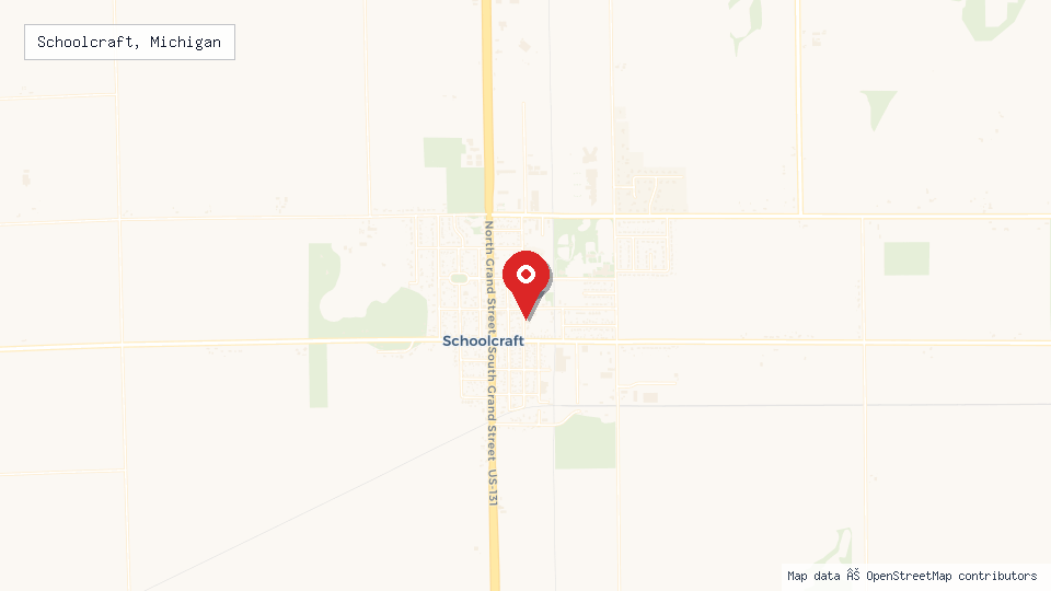 Street map of Schoolcraft, Michigan with location pin