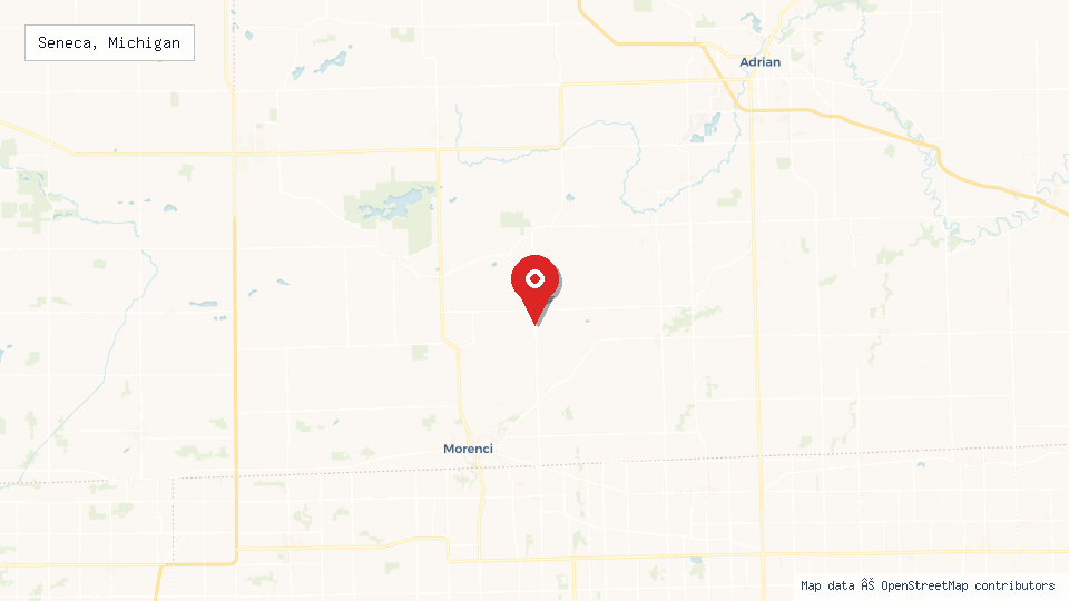 Street map of Seneca, Michigan with location pin
