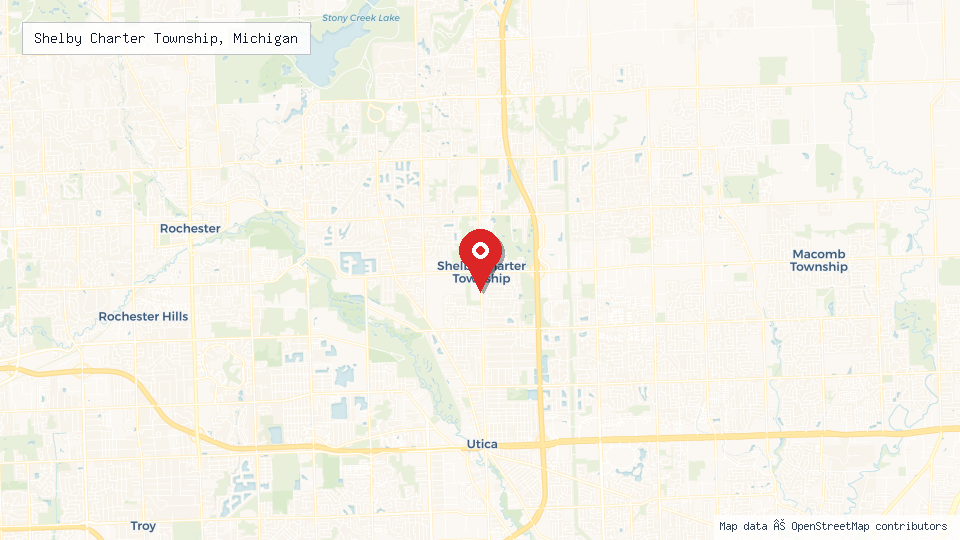 Street map of Shelby Charter Township, Michigan with location pin