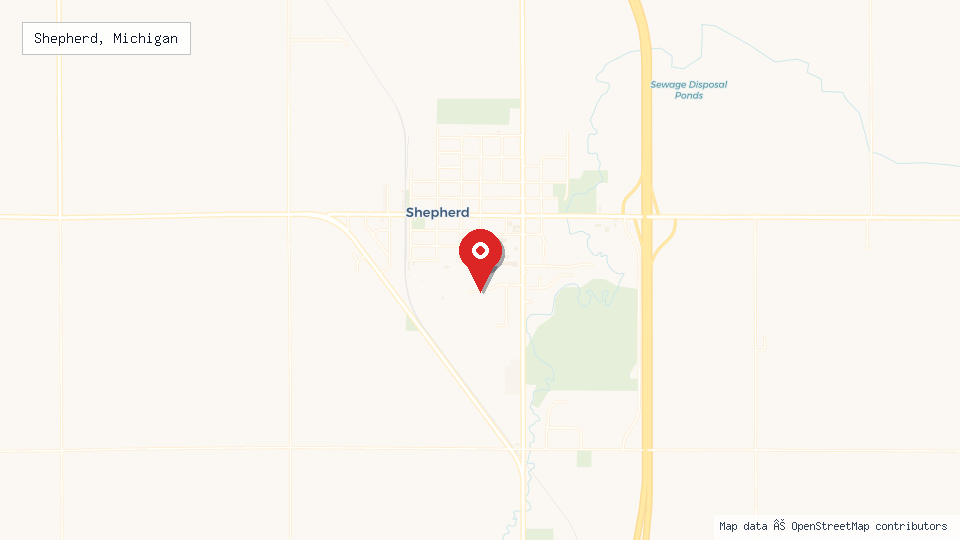 Street map of Shepherd, Michigan with location pin