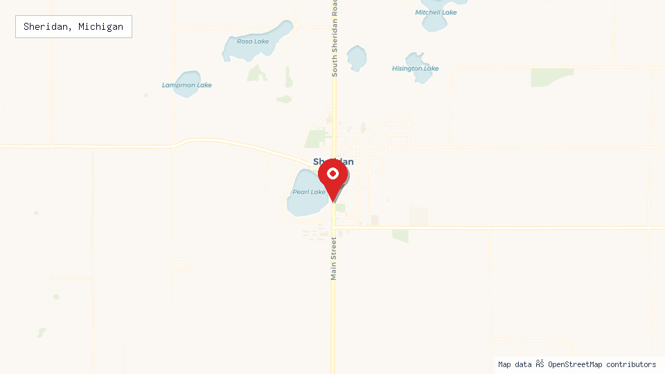Street map of Sheridan, Michigan with location pin