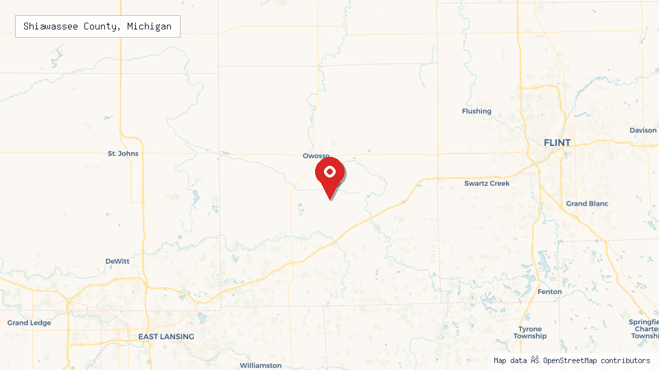 Street map of Shiawassee County, Michigan with location pin