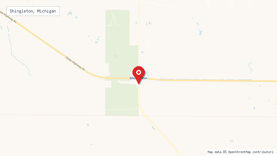 Street map of Shingleton, Michigan with location pin