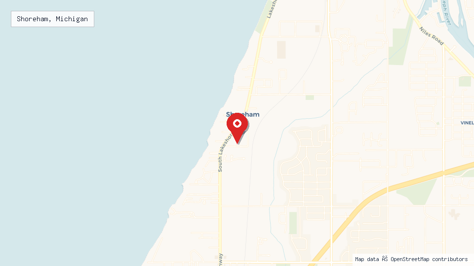 Street map of Shoreham, Michigan with location pin