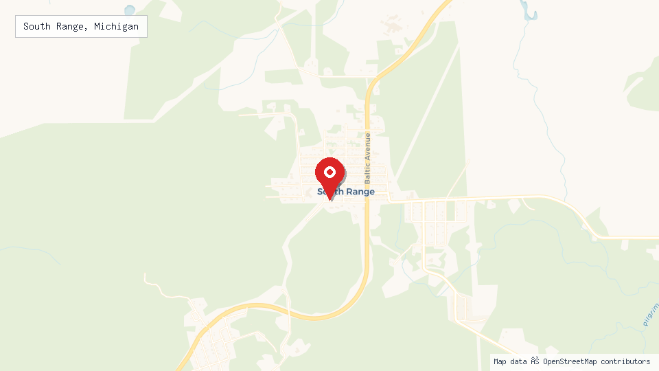 Street map of South Range, Michigan with location pin