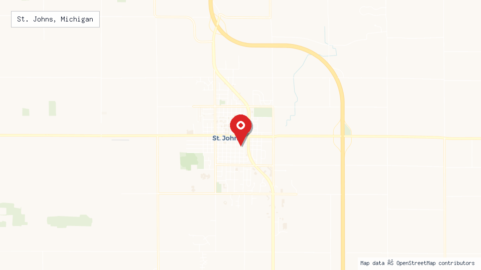 Street map of St. Johns, Michigan with location pin