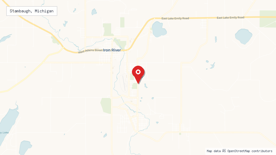 Street map of Stambaugh, Michigan with location pin
