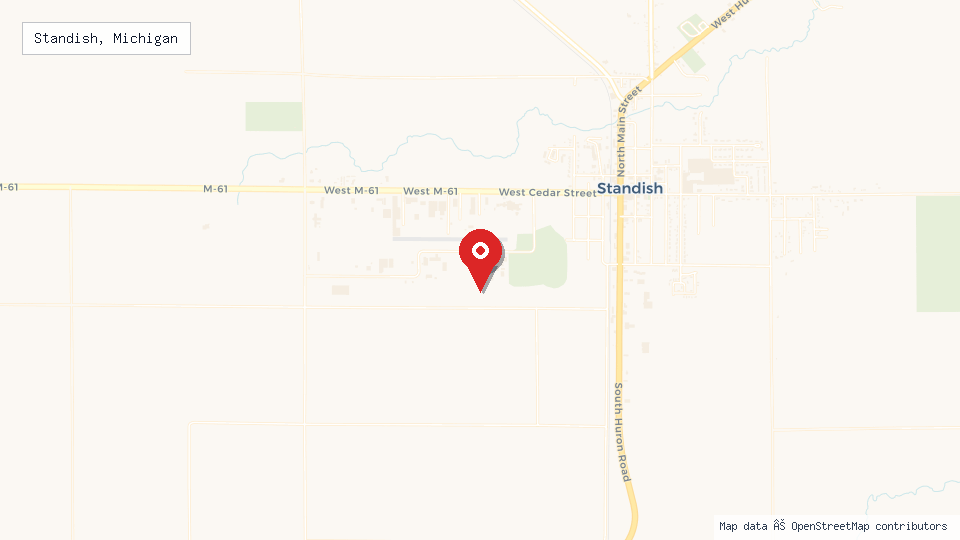 Street map of Standish, Michigan with location pin
