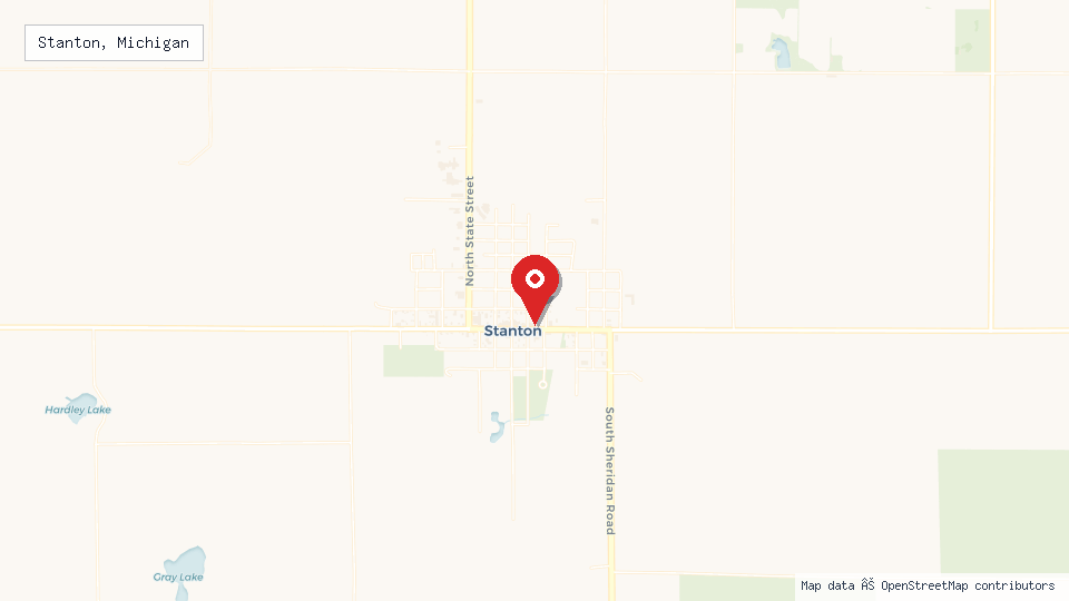 Street map of Stanton, Michigan with location pin