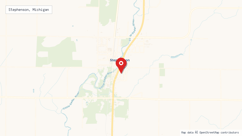 Street map of Stephenson, Michigan with location pin