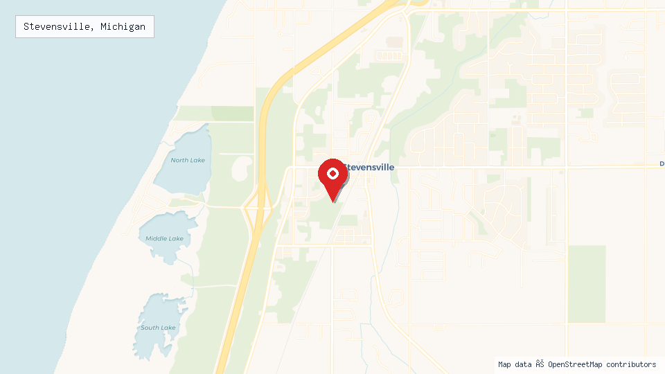 Street map of Stevensville, Michigan with location pin