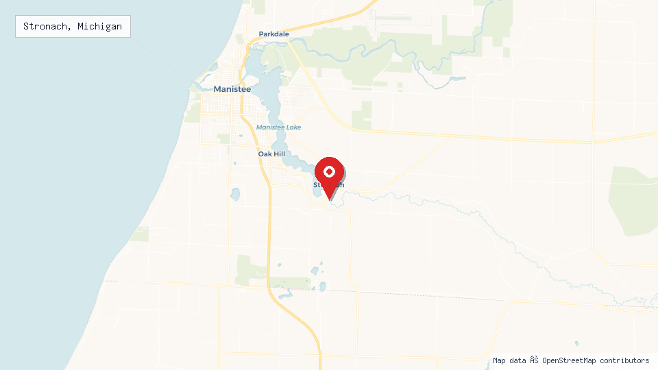 Street map of Stronach, Michigan with location pin