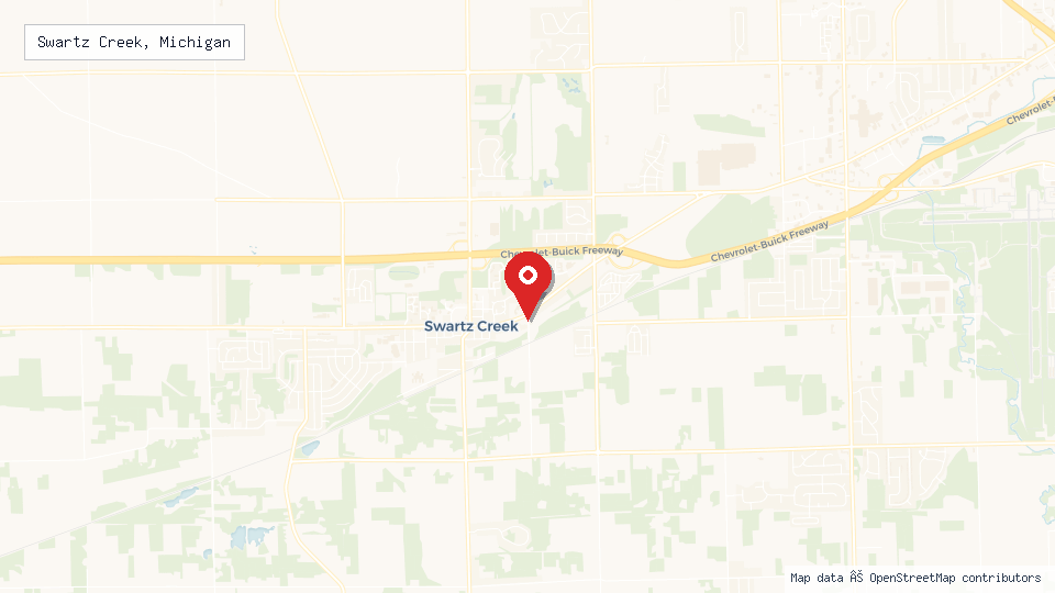 Street map of Swartz Creek, Michigan with location pin