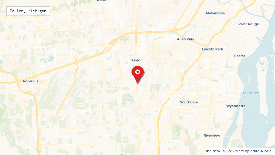 Street map of Taylor, Michigan with location pin