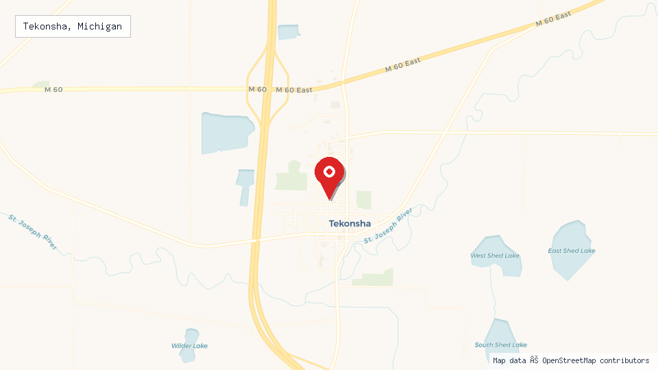Street map of Tekonsha, Michigan with location pin