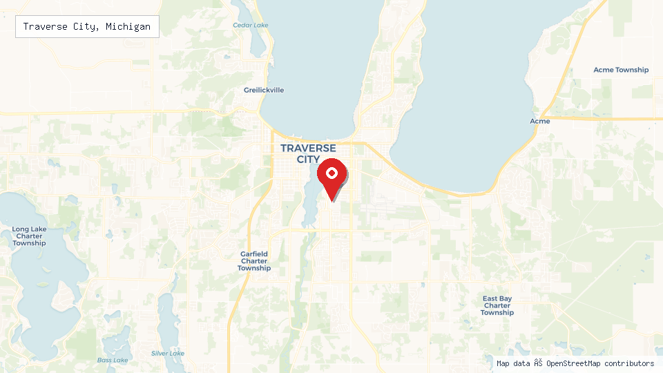Street map of Traverse City, Michigan with location pin