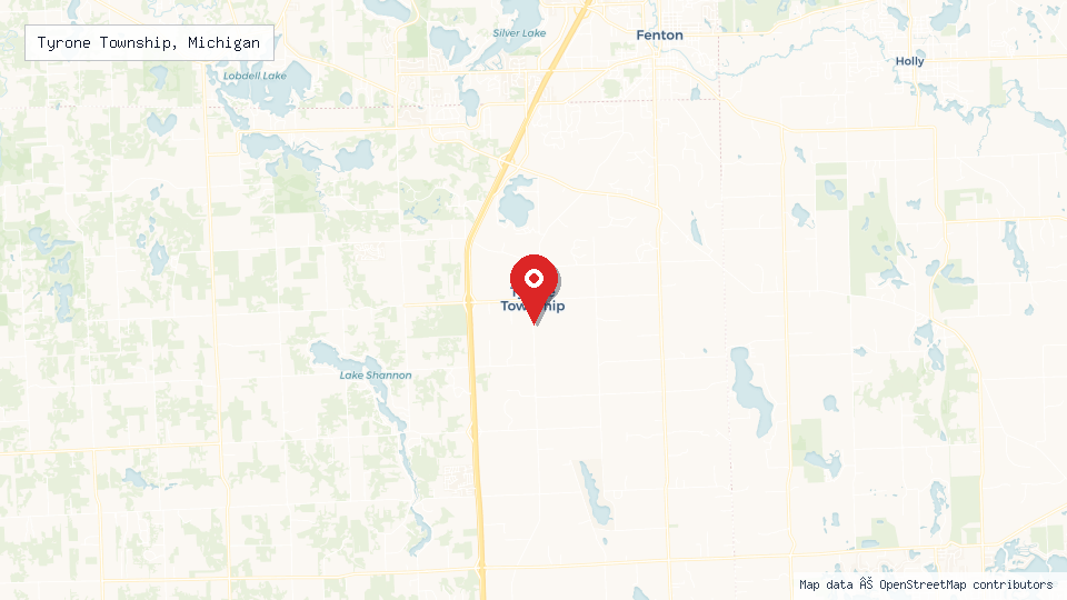 Street map of Tyrone Township, Michigan with location pin
