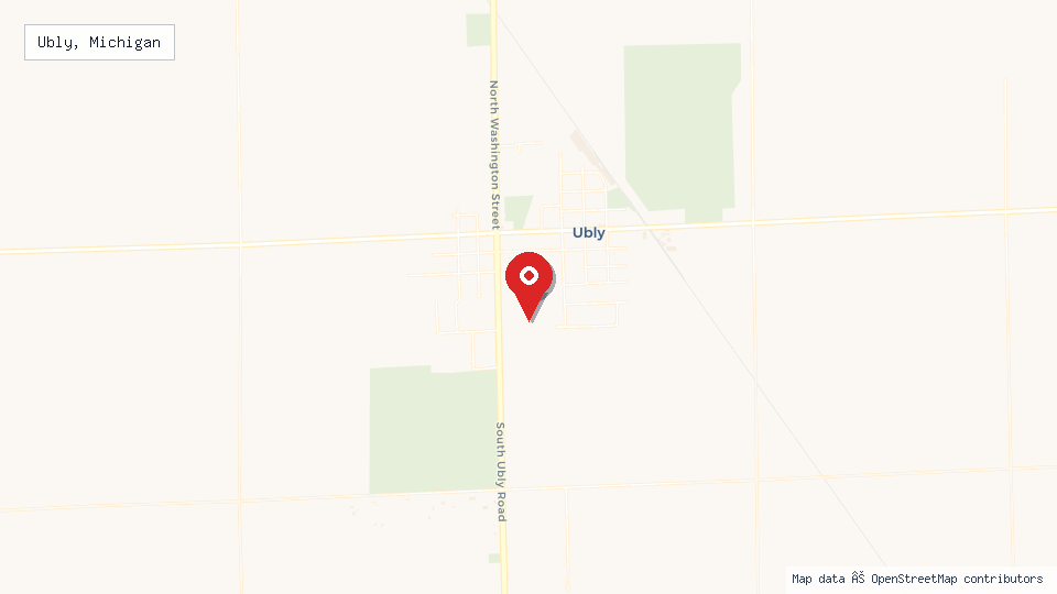 Street map of Ubly, Michigan with location pin