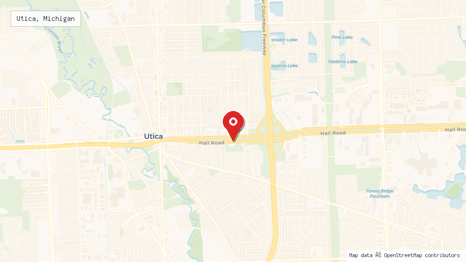Street map of Utica, Michigan with location pin