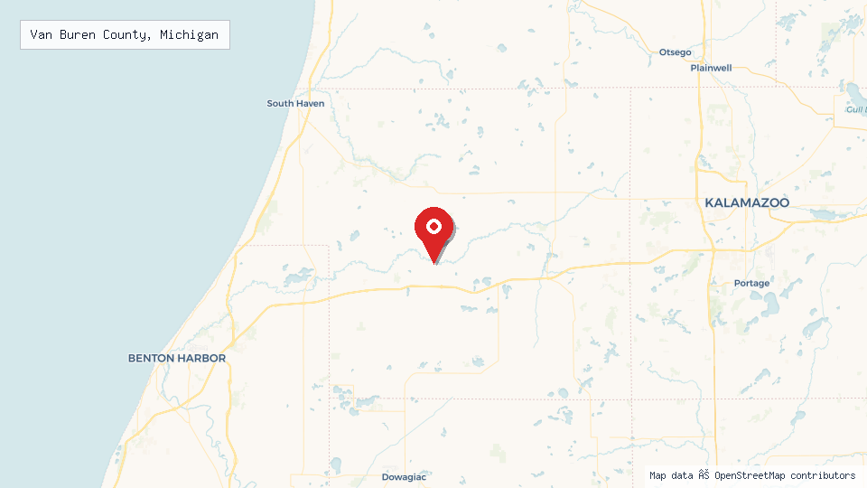 Street map of Van Buren County, Michigan with location pin