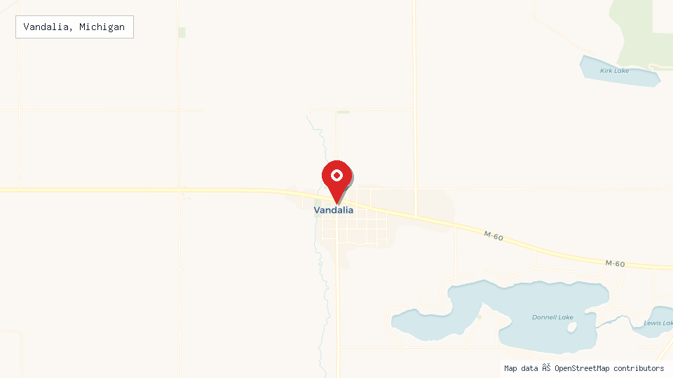 Street map of Vandalia, Michigan with location pin