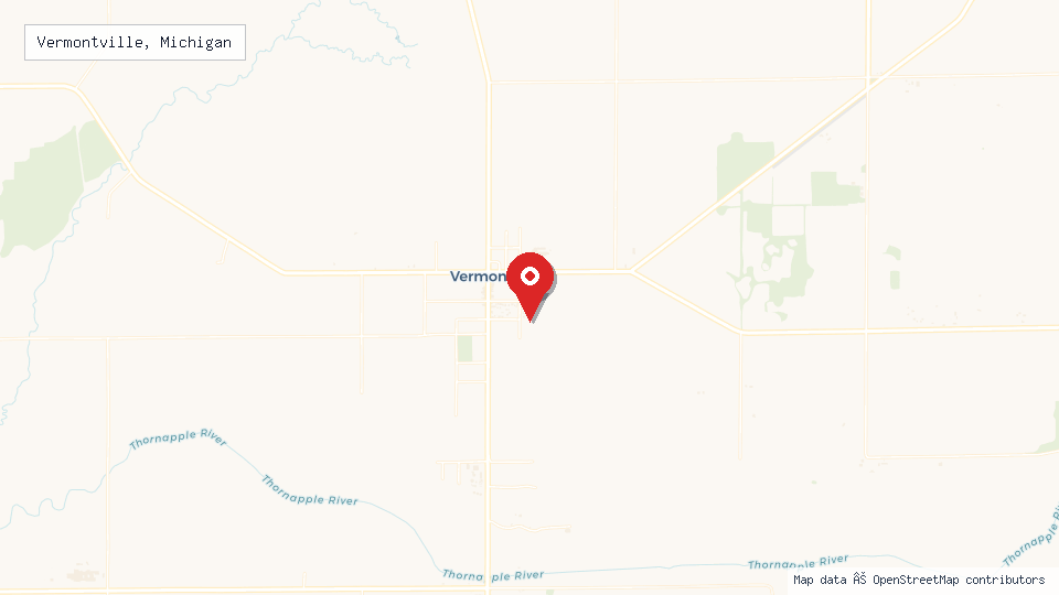 Street map of Vermontville, Michigan with location pin