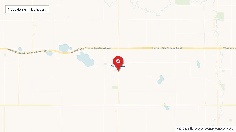 Street map of Vestaburg, Michigan with location pin