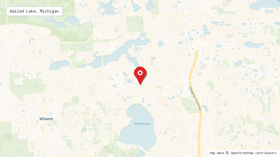 Street map of Walled Lake, Michigan with location pin