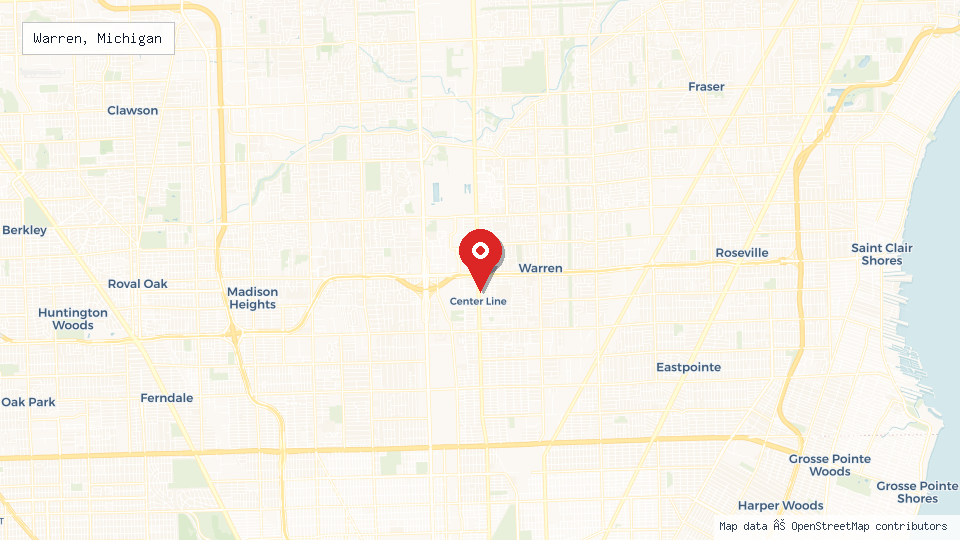 Street map of Warren, Michigan with location pin