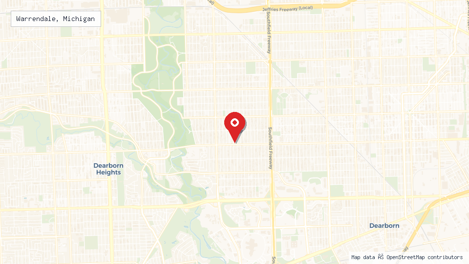Street map of Warrendale, Michigan with location pin