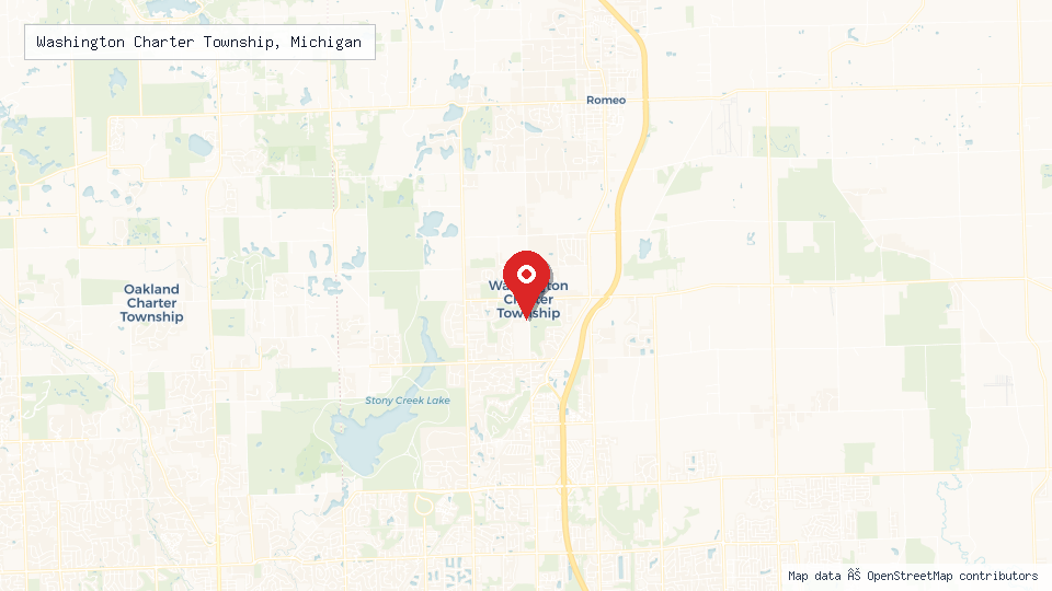 Street map of Washington Charter Township, Michigan with location pin