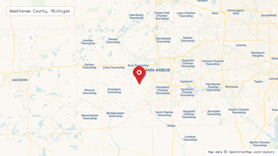 Street map of Washtenaw County, Michigan with location pin