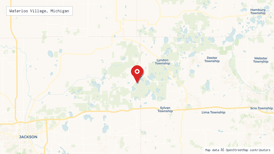 Street map of Waterloo Village, Michigan with location pin