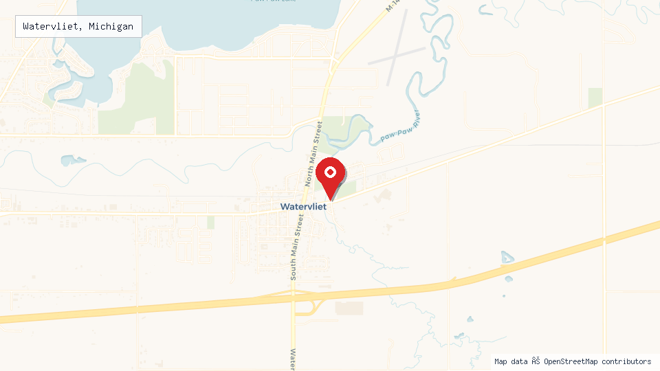 Street map of Watervliet, Michigan with location pin