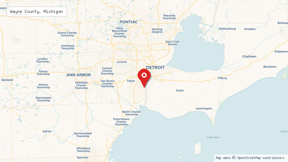 Street map of Wayne County, Michigan with location pin