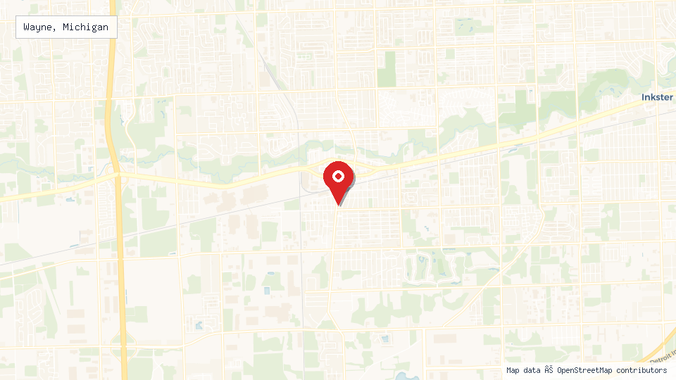 Street map of Wayne, Michigan with location pin
