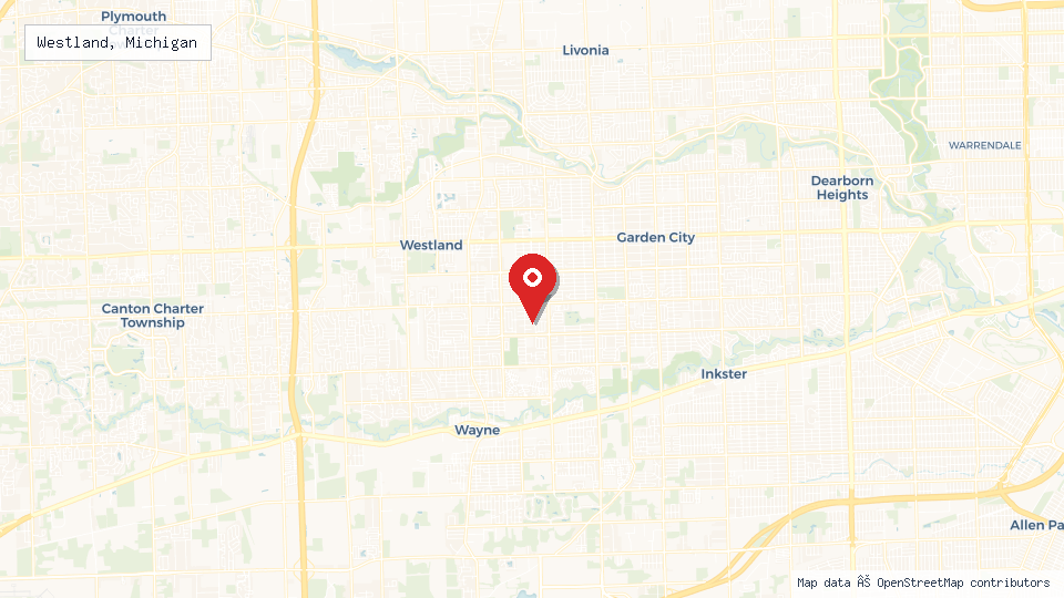Street map of Westland, Michigan with location pin