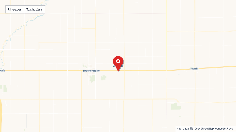 Street map of Wheeler, Michigan with location pin