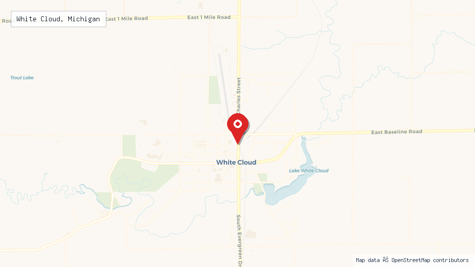 Street map of White Cloud, Michigan with location pin